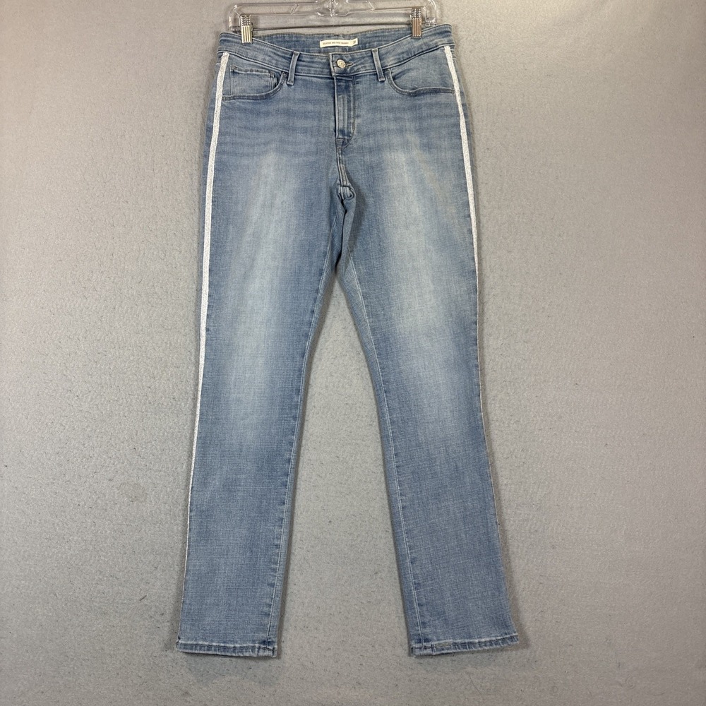 Levi's Classic Mid Rise Skinny Jeans Silver Shimmer Side Stripe Size 31